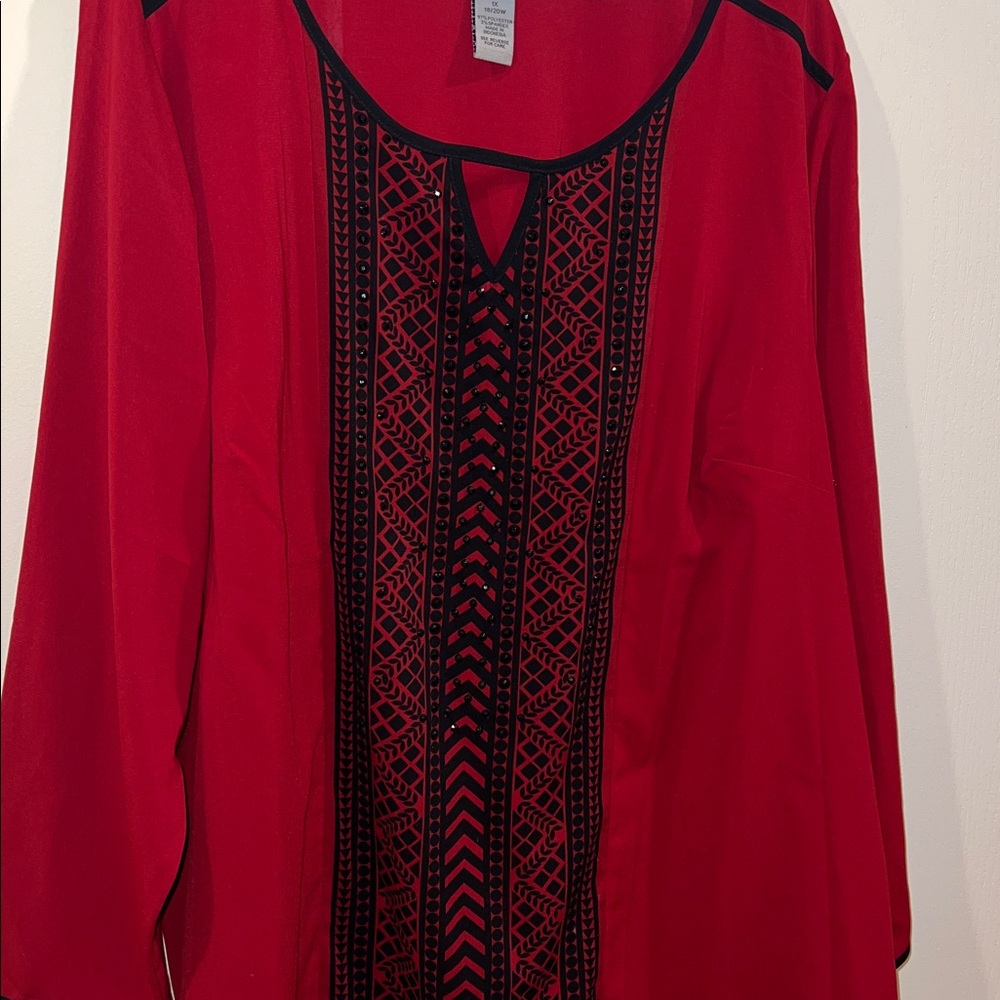 Catherines Red and Black Embellished Blouse